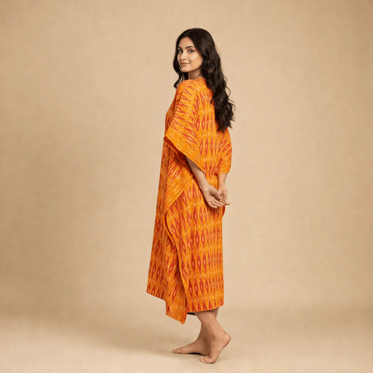 Amber Ikat Handloom Cotton Kaftan - Image 3