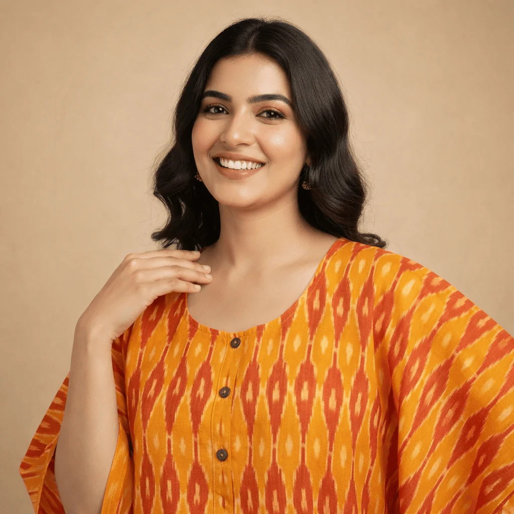 Amber Ikat Handloom Cotton Kaftan - Image 5