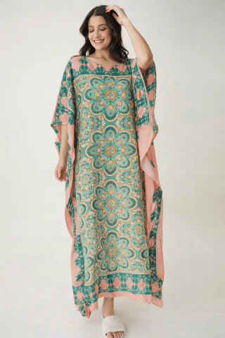 Artisan Print Viscose Crepe Kaftan with Pockets - Image 2
