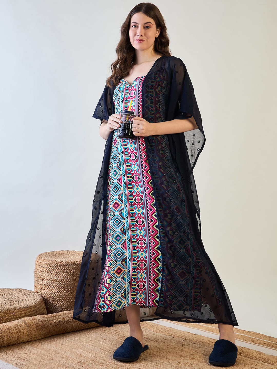 Aztec Slip and Blue Dobby Elegant Gown Set - Image 2
