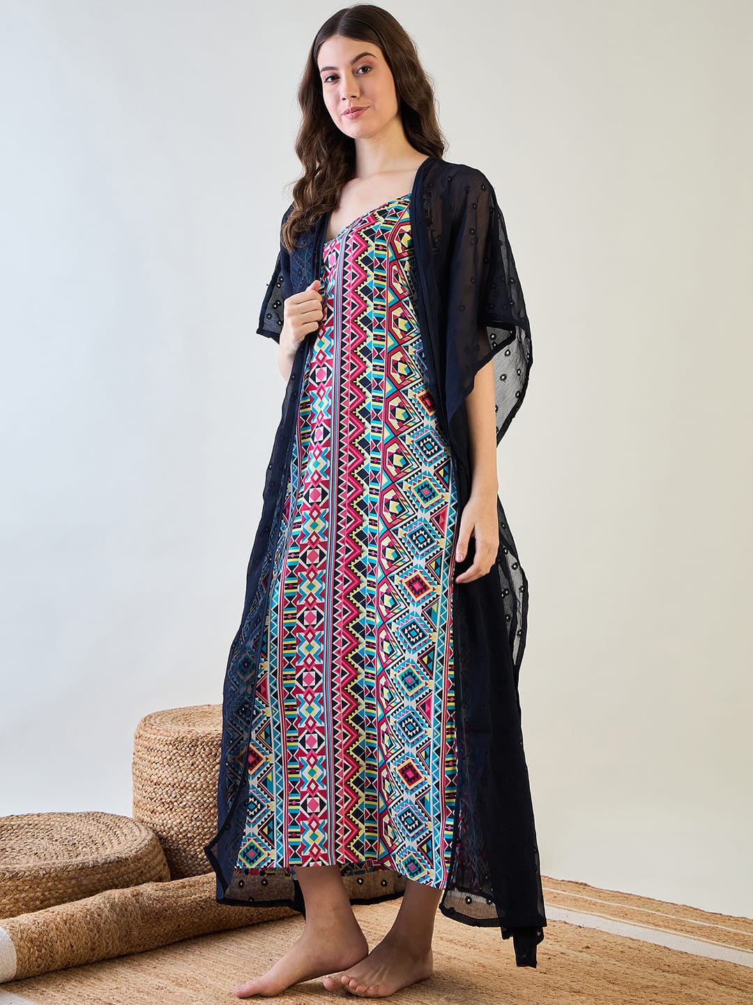 Aztec Slip and Blue Dobby Elegant Gown Set - Image 3