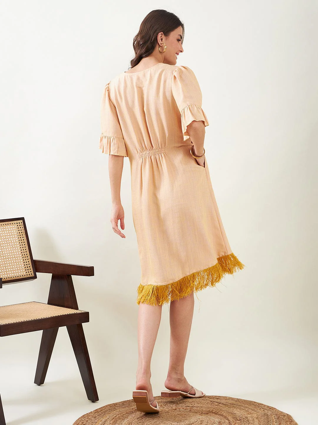 Beige Maternity Dress with Fringes - Image 4