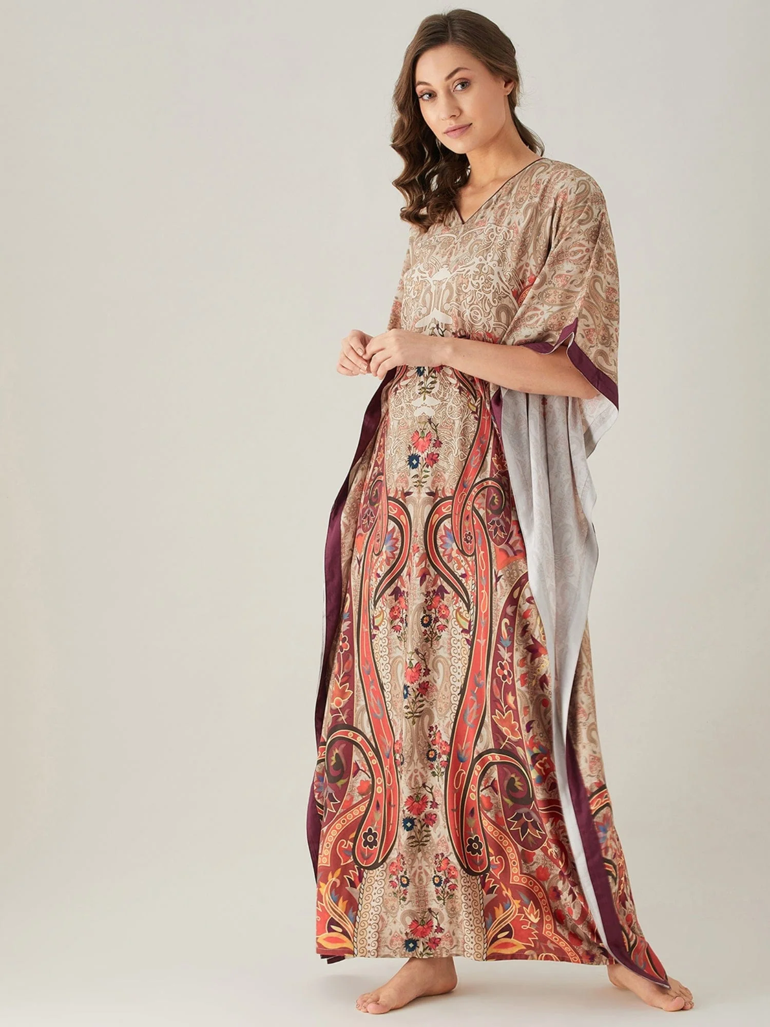 Beige Persian Paisley Print Kaftan - Image 2