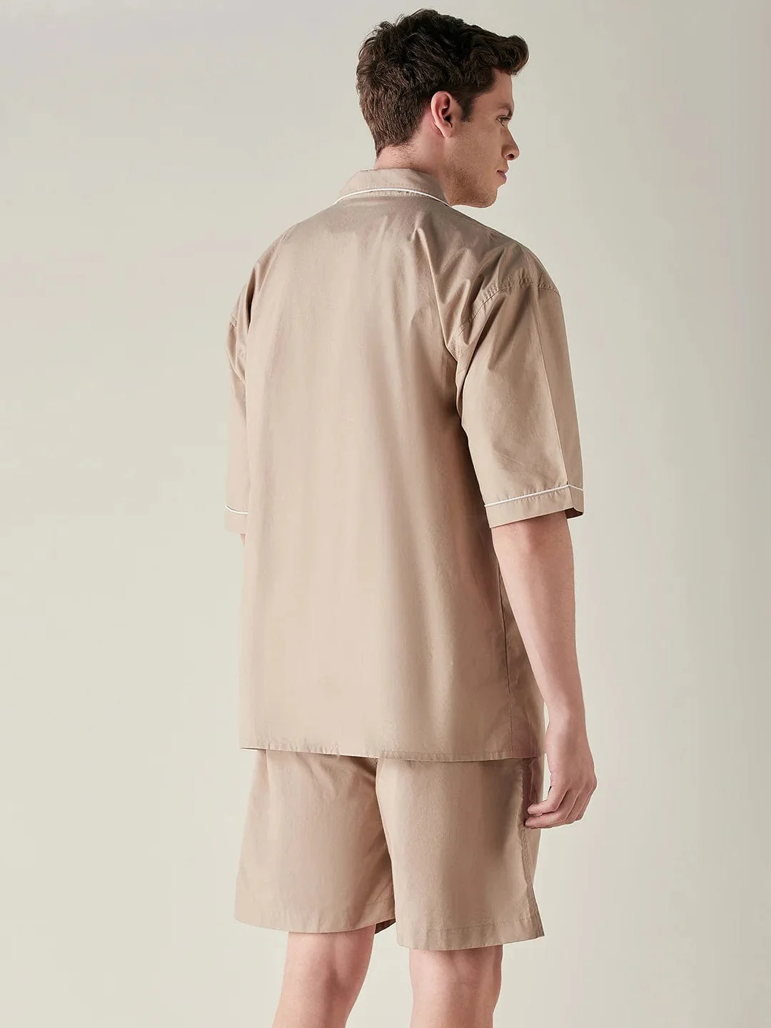 Mens Beige Solid Pure Cotton Crisp Shorts Set - Image 4