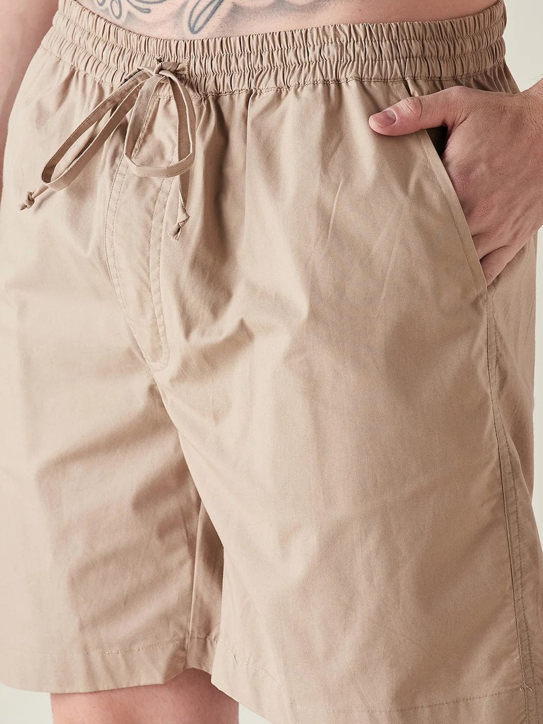 Mens Beige Solid Pure Cotton Crisp Shorts Set - Image 6
