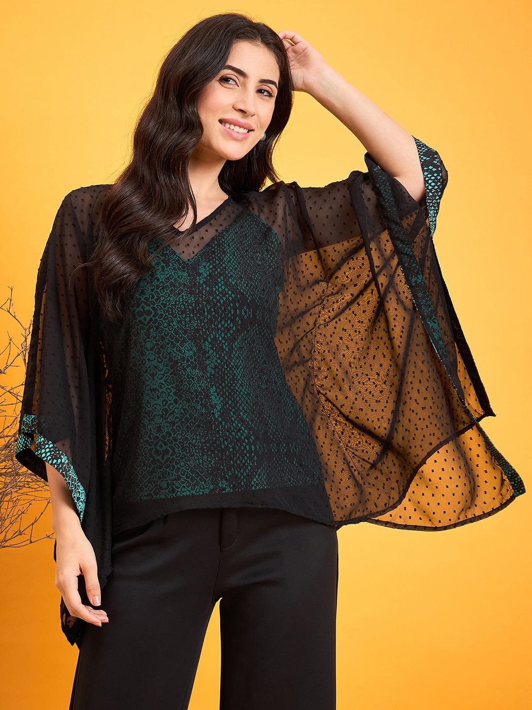 Black Dobby Kaftan Top