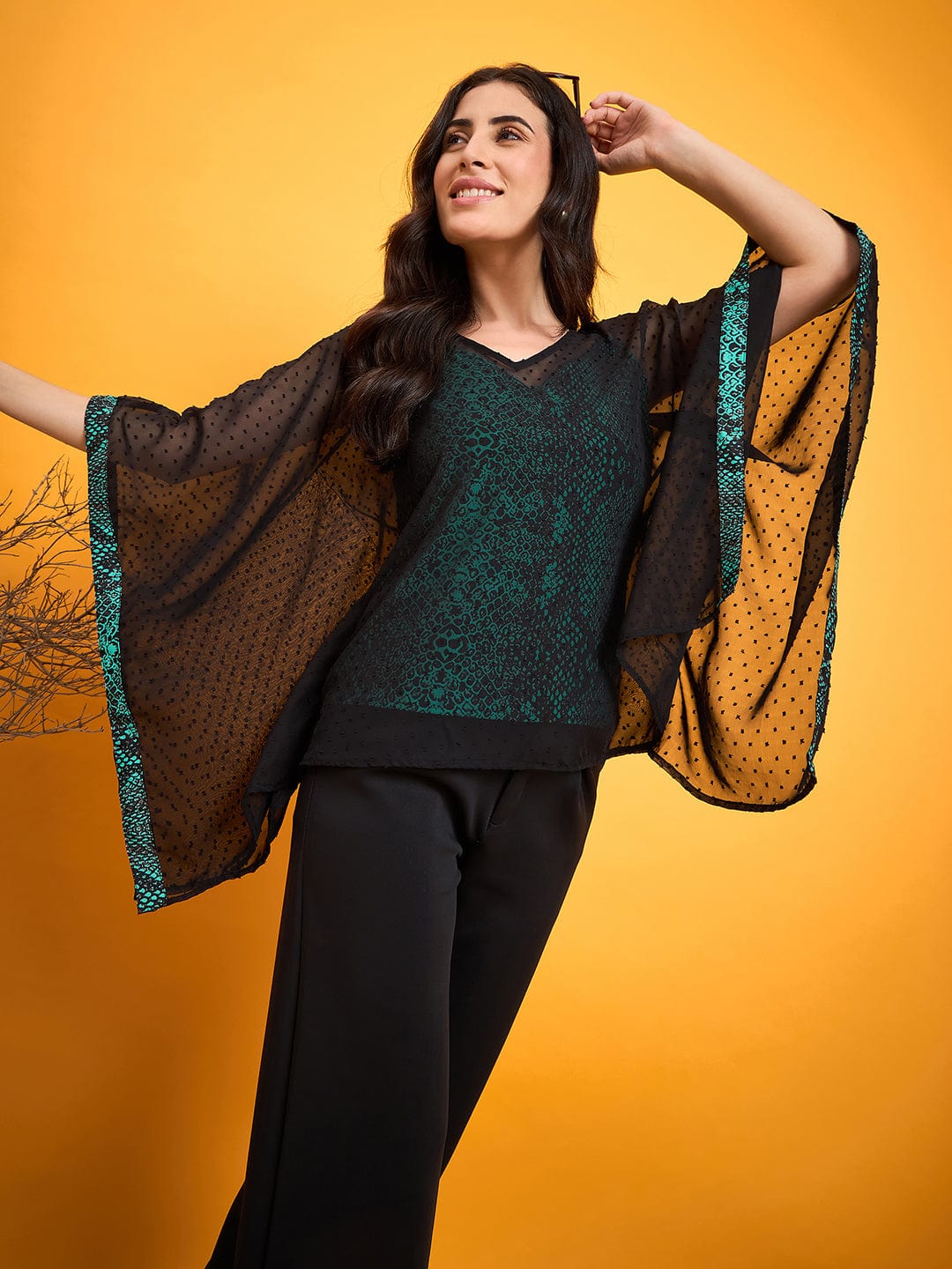 Black Dobby Kaftan Top - Image 4