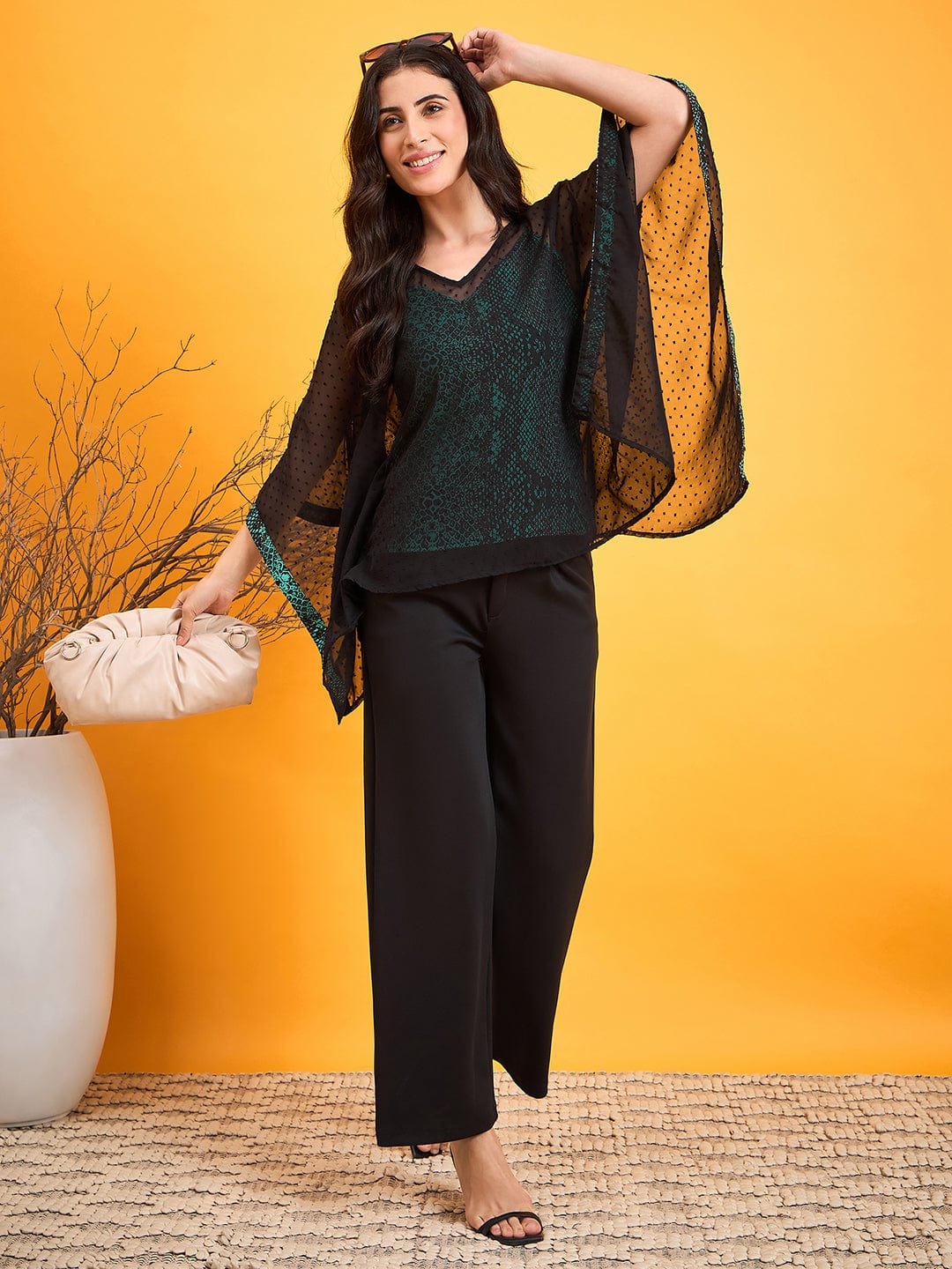 Black Dobby Kaftan Top - Image 5