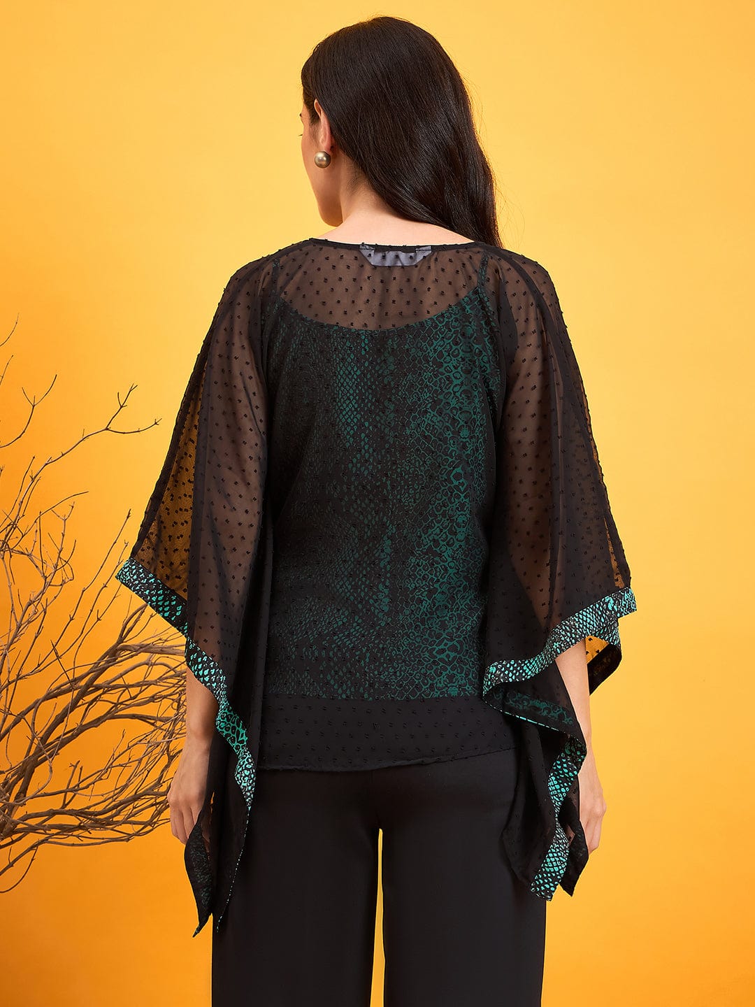 Black Dobby Kaftan Top - Image 6