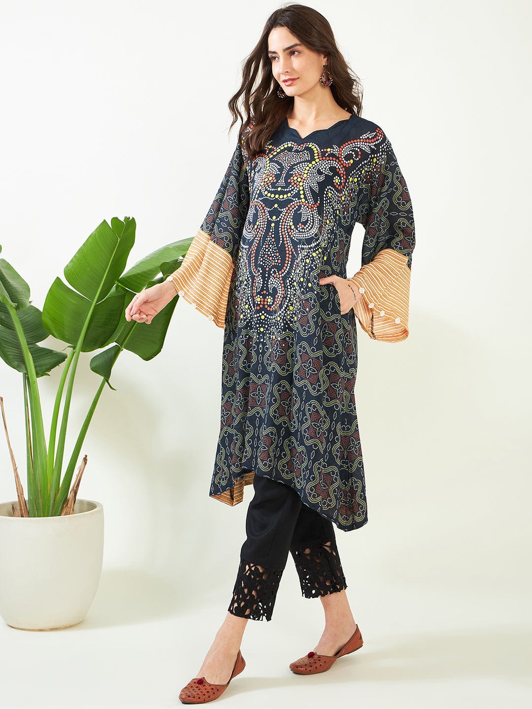 Black Dotted Bandhini Kurta - (Clearance - Final Sale) - Image 3