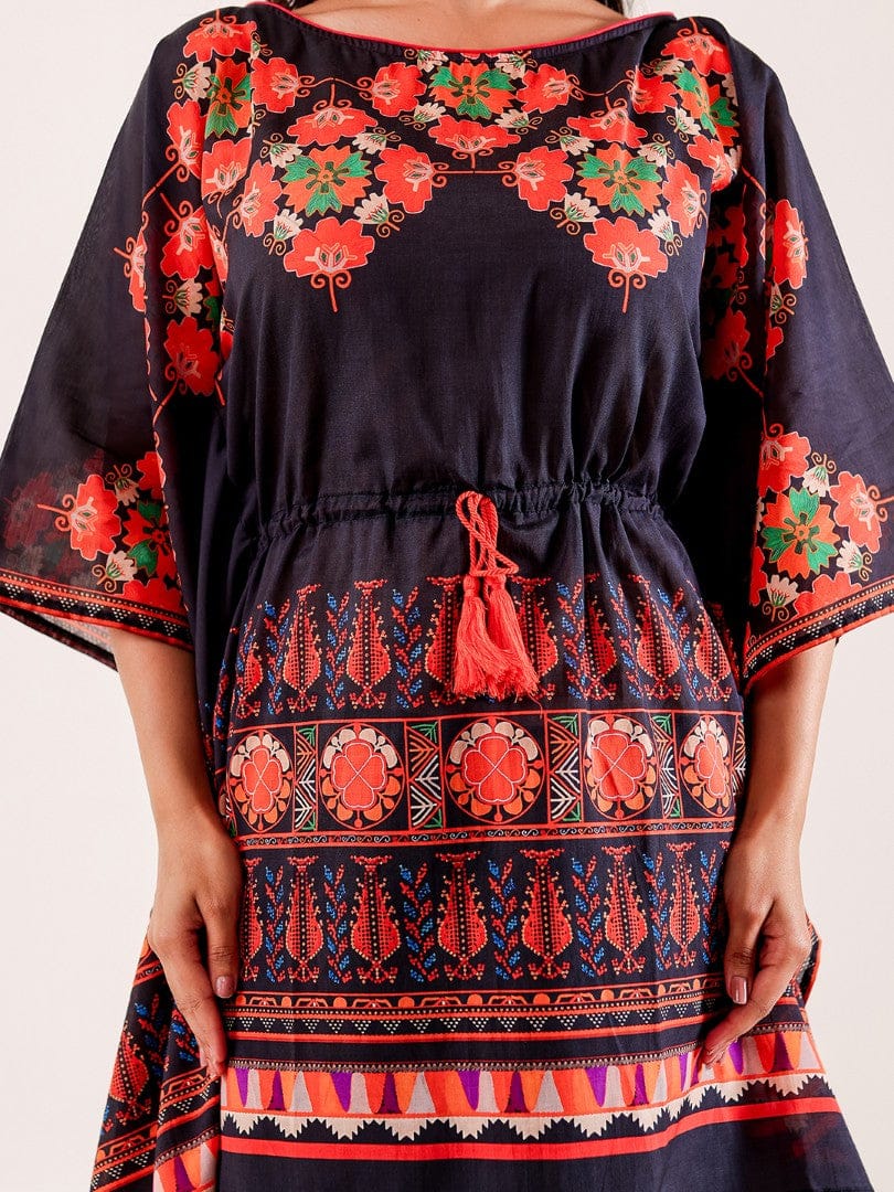 Black Ethnic Printed Viscose Nightwear Pyjama Set - Image 4