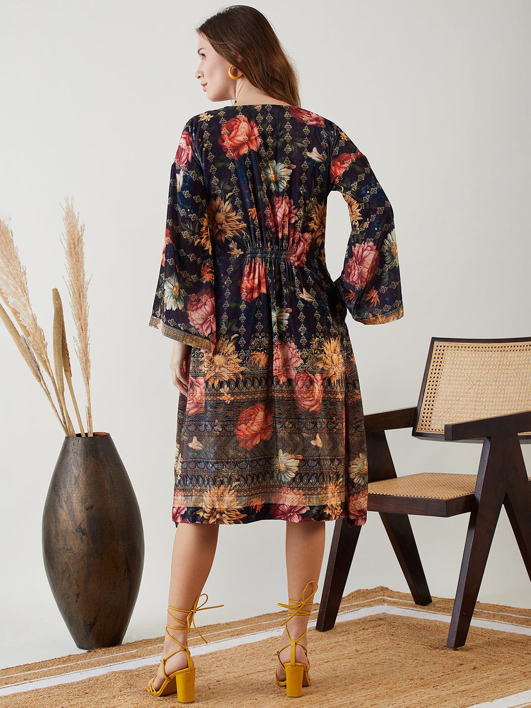 Black Jeweled Floral Velvet Dress - Image 4