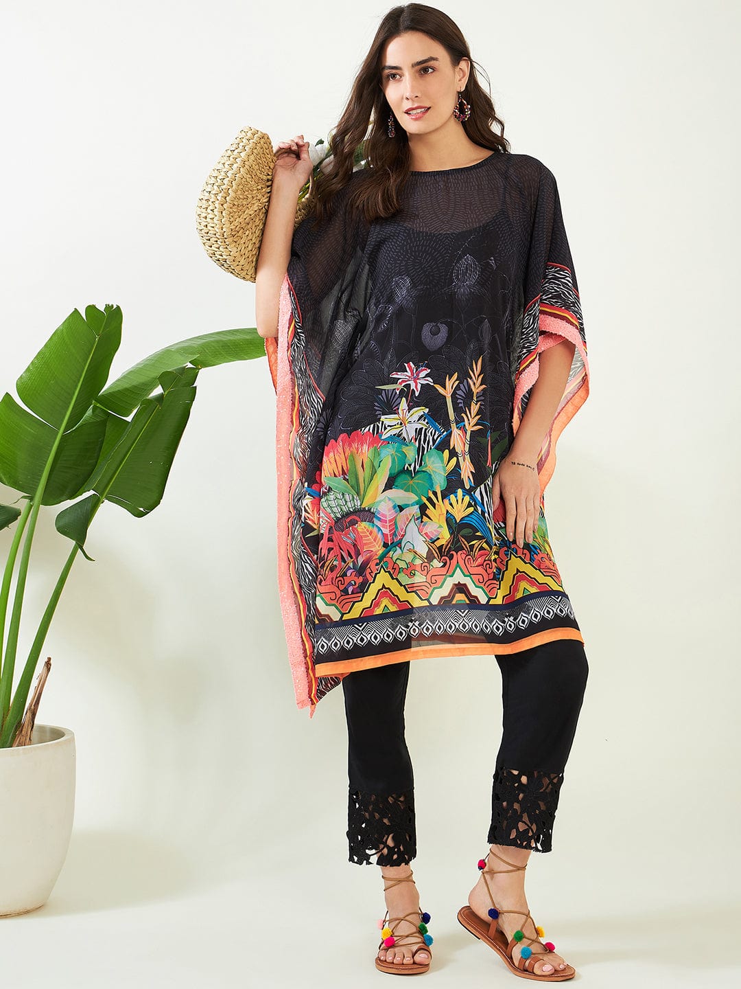 Black Midnight Tropical  Elegant Georgette Kurta - Image 2