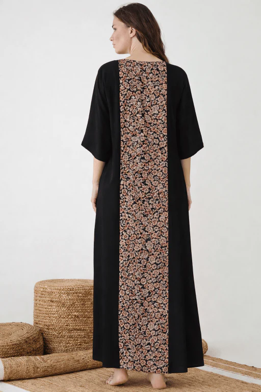 Black Modal Nightdress with Kalamkari Panel - Image 3
