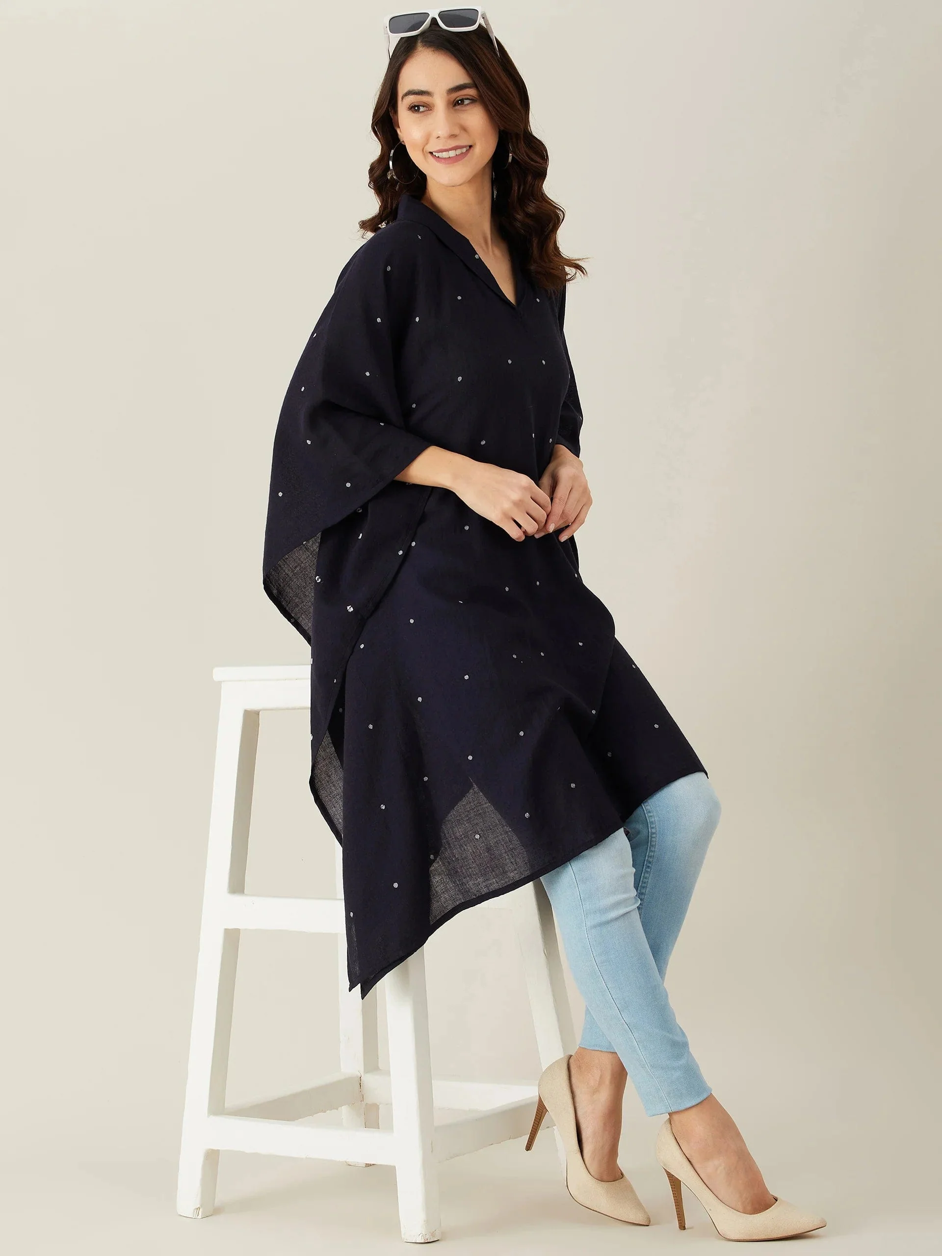 Black Polka Dot Woollen Kaftan Tunic - Image 2