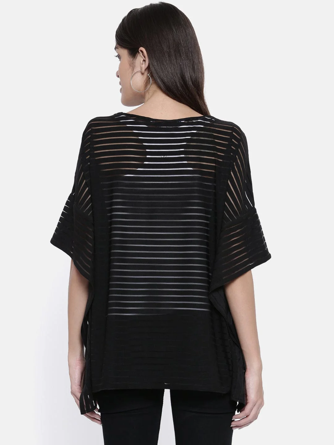 Black Self Stripe Kaftan Top - Image 3