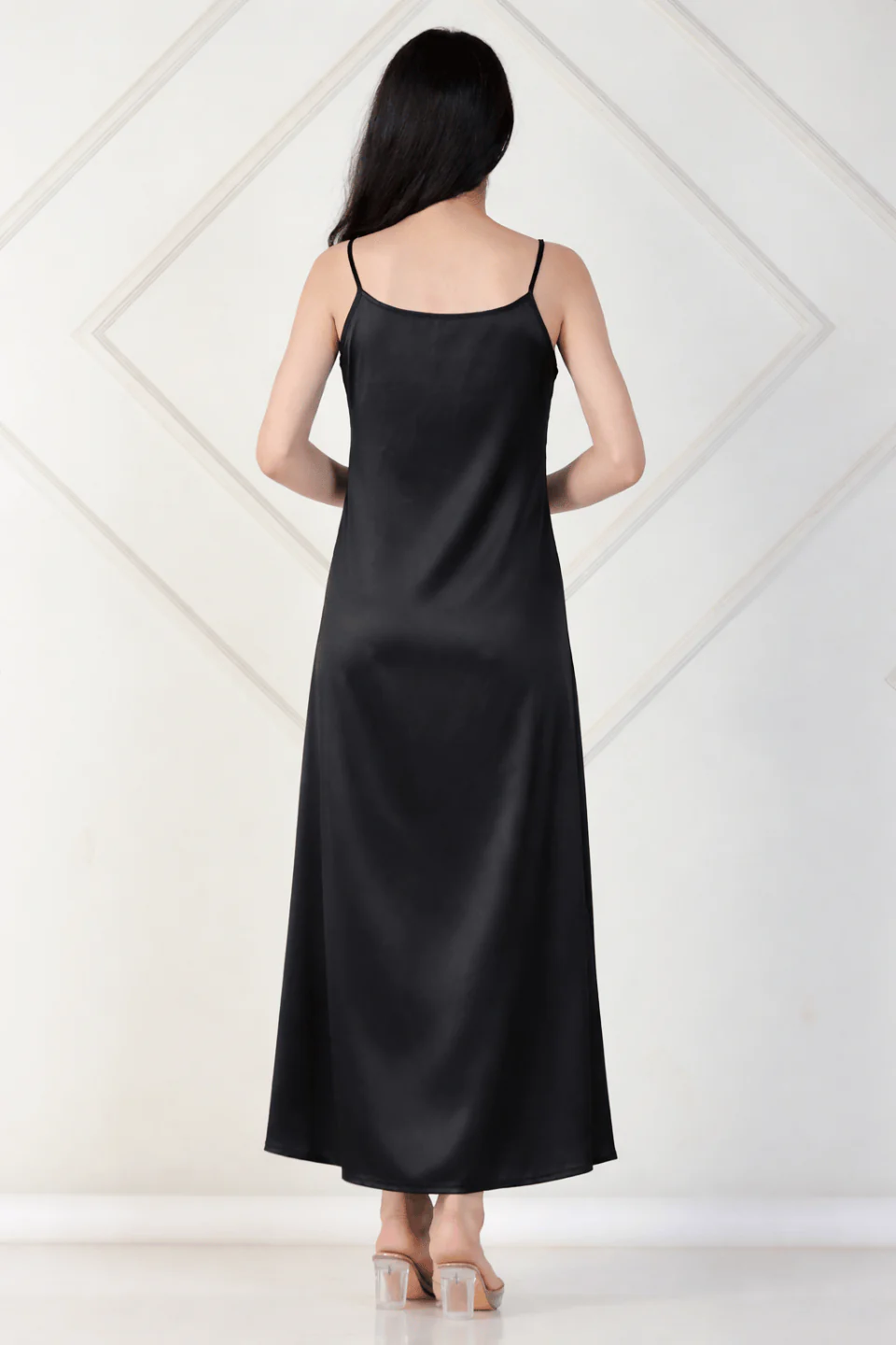 Black Satin & Sequin Capelet Partywear Dress - Image 6