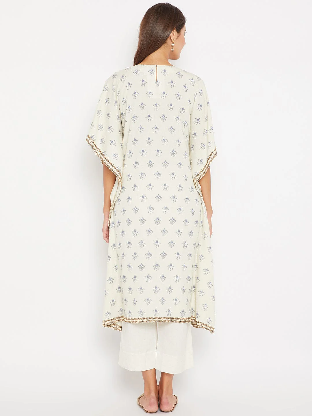 Blue And White Heavenly Embroidered Kaftan Kurta - Image 4