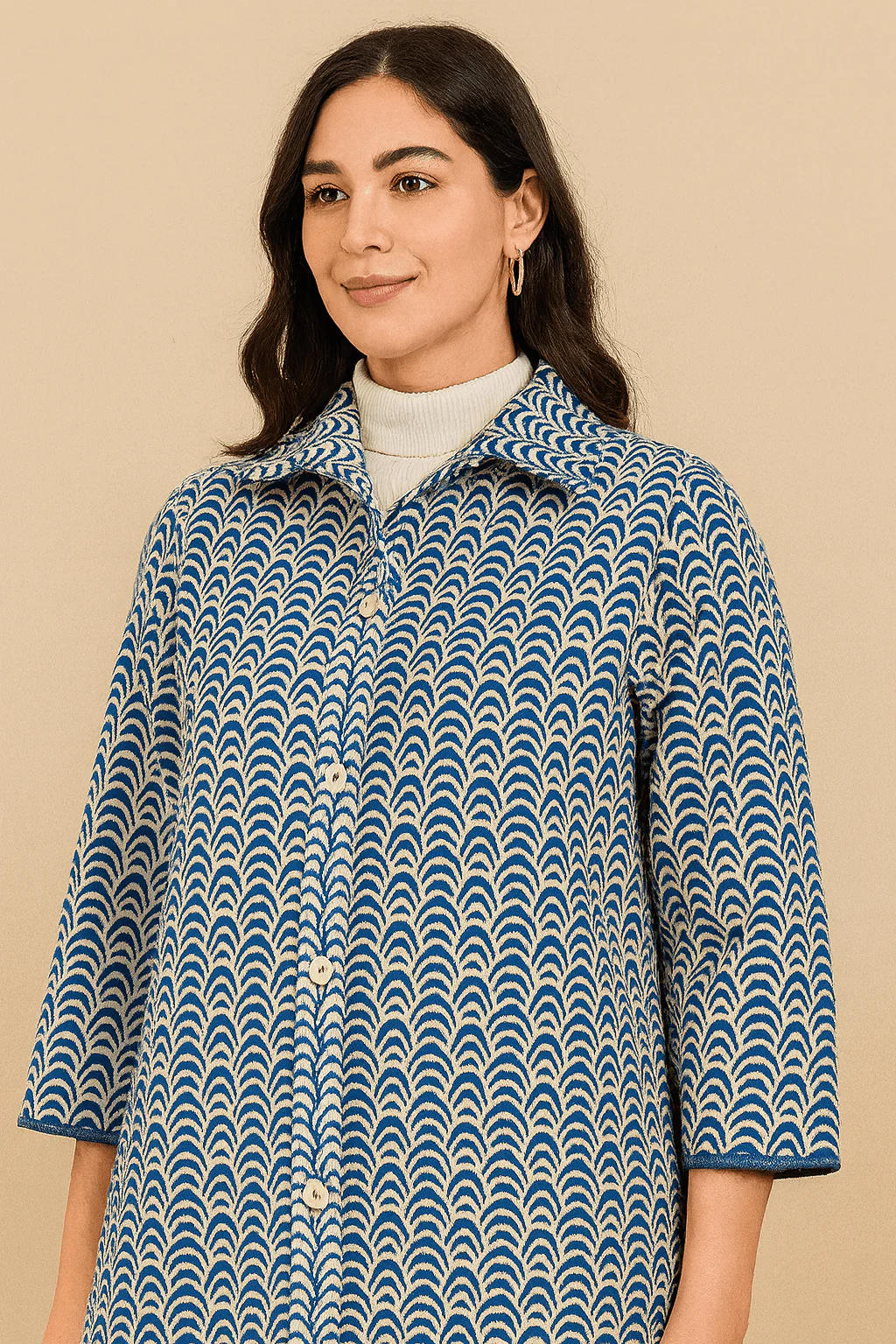 Blue and White Wool Jacket with Button-Down Front - Image 4