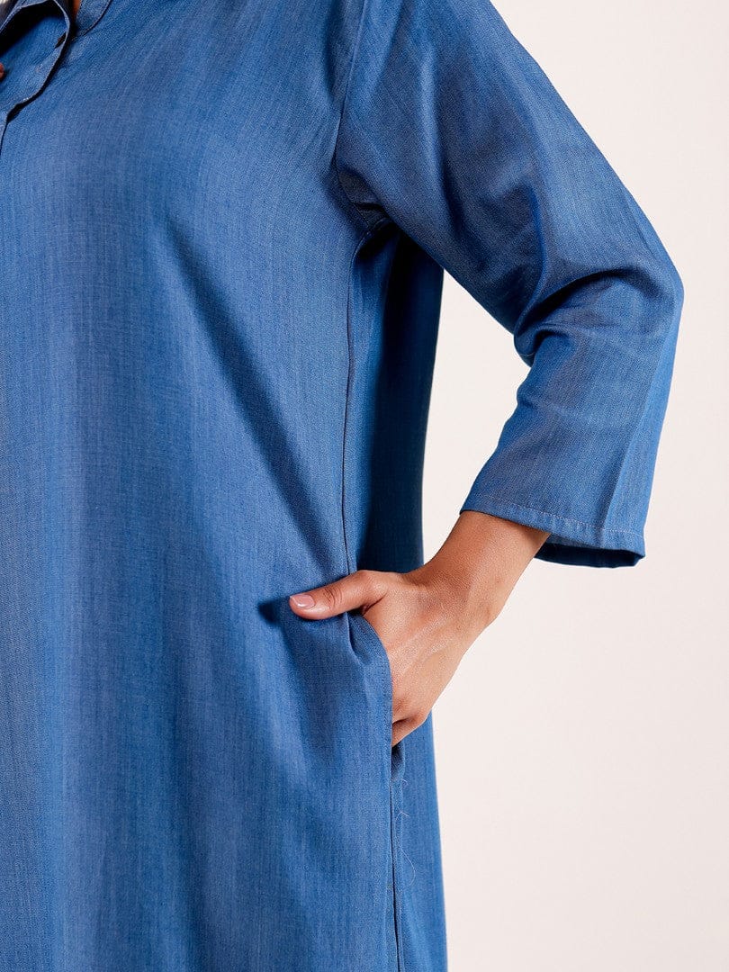 Blue Chambray Embroidered Cotton Nightdress - Image 5