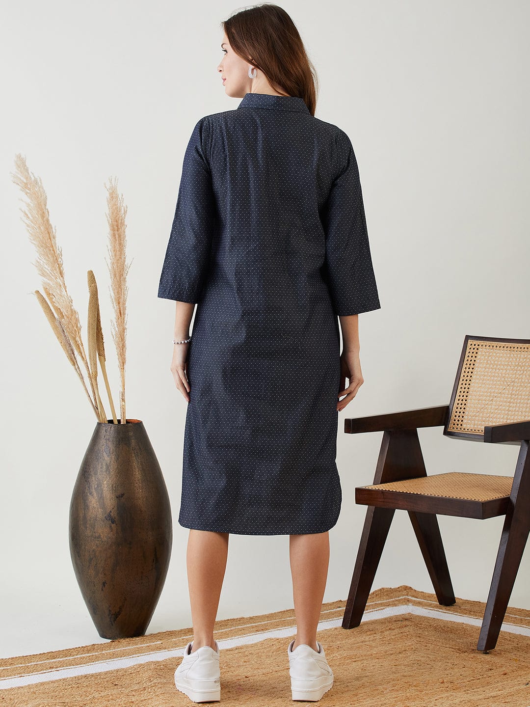 Blue Cotton Denim Shirt Dress with Button-Down Front - Image 3
