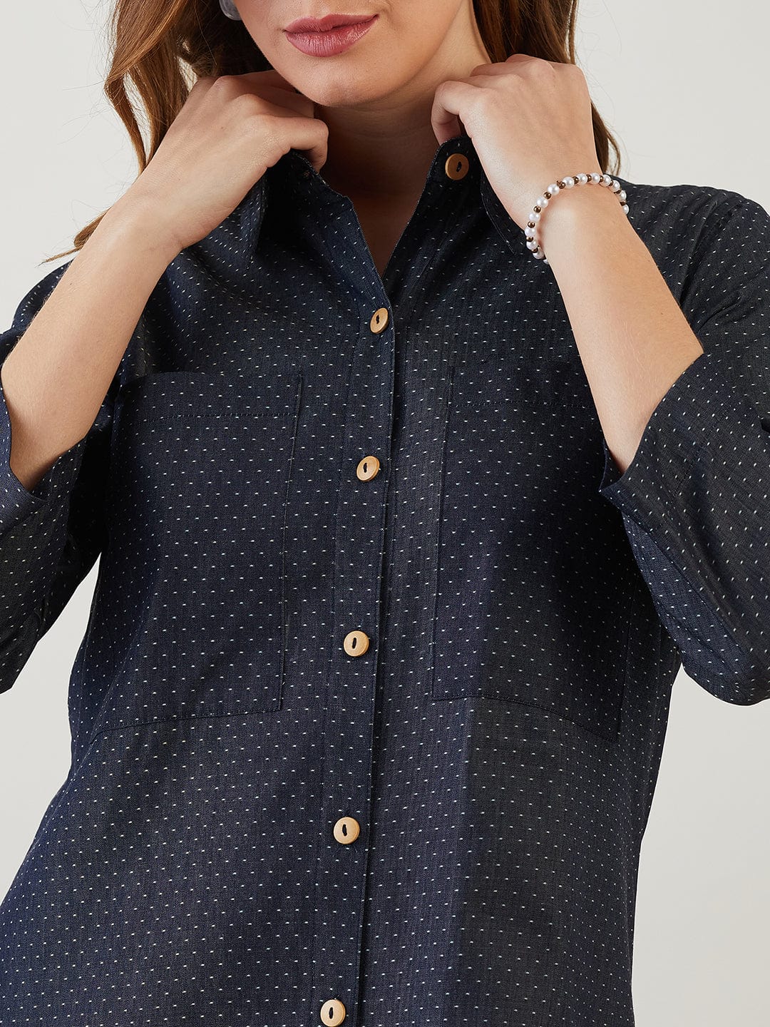 Blue Cotton Denim Shirt Dress with Button-Down Front - Image 4