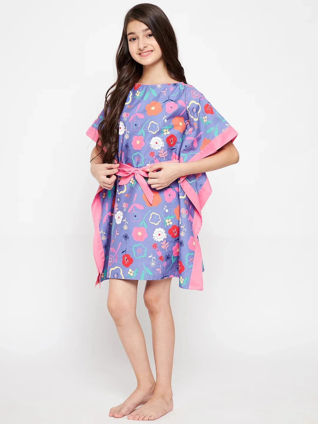 Blue Doodled Flowers Kaftan Nightdress - Image 3