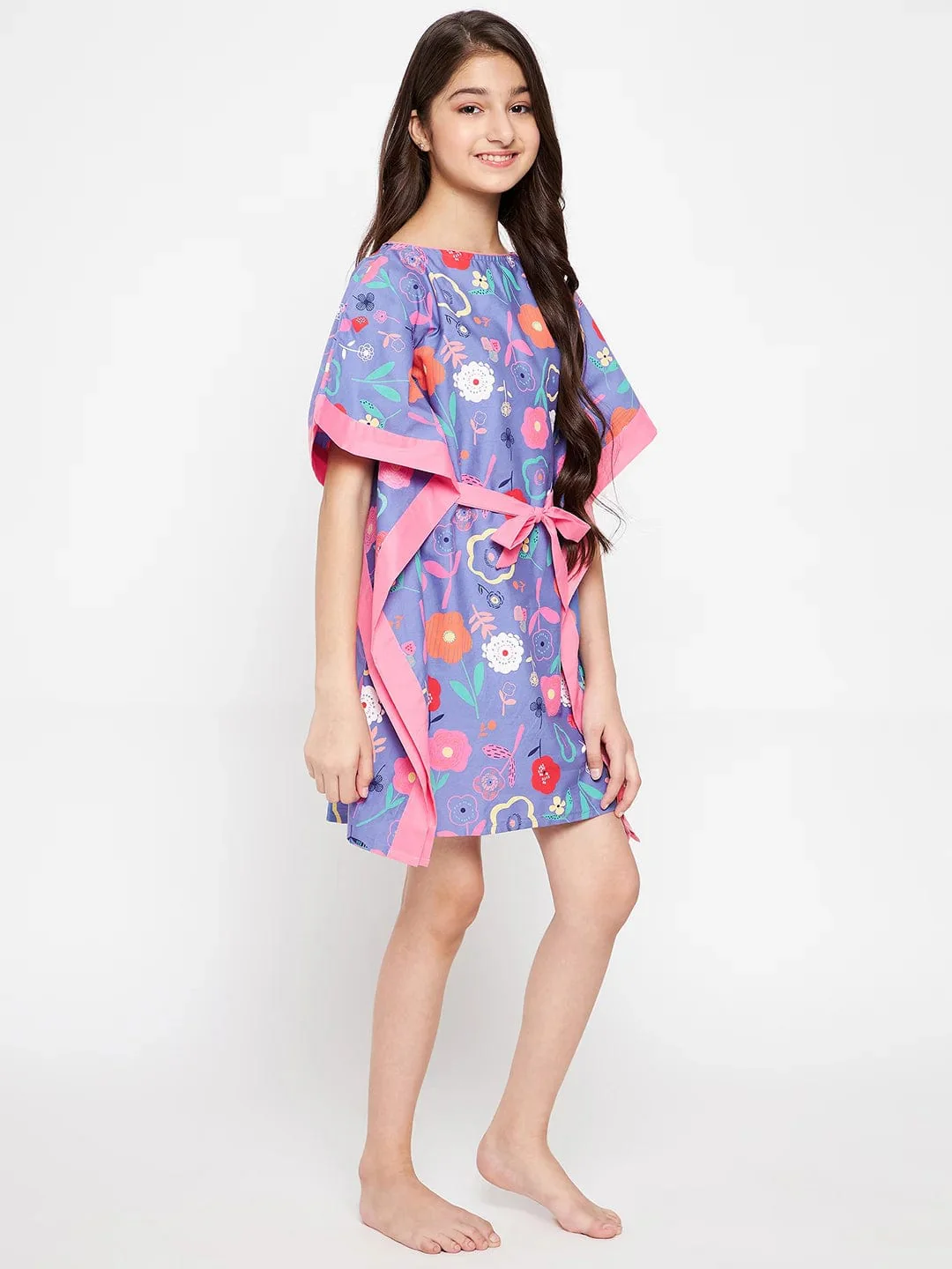 Blue Doodled Flowers Kaftan Nightdress - Image 4
