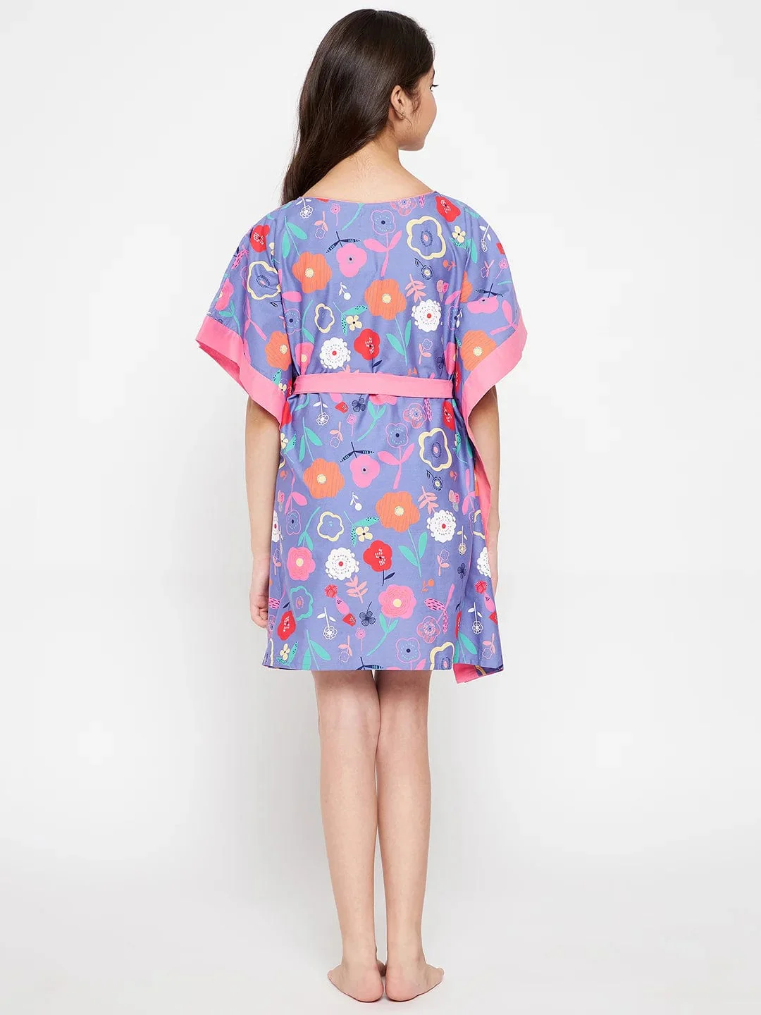 Blue Doodled Flowers Kaftan Nightdress - Image 5