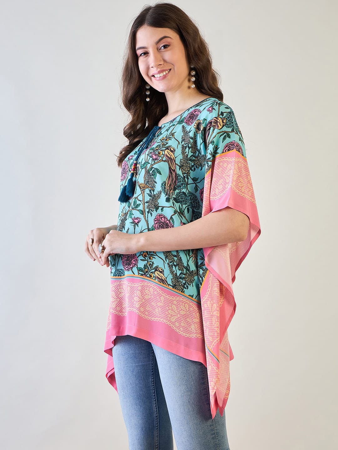 Blue Flora Kaftan Top - Image 3