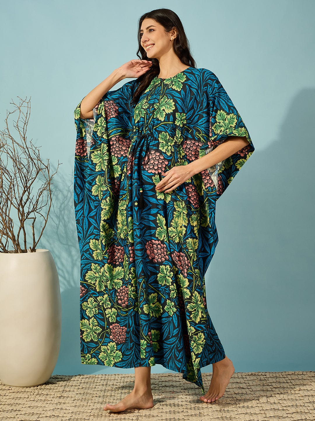 Blue Floral Super Soft Maternity and Feeding Kaftan - Image 3