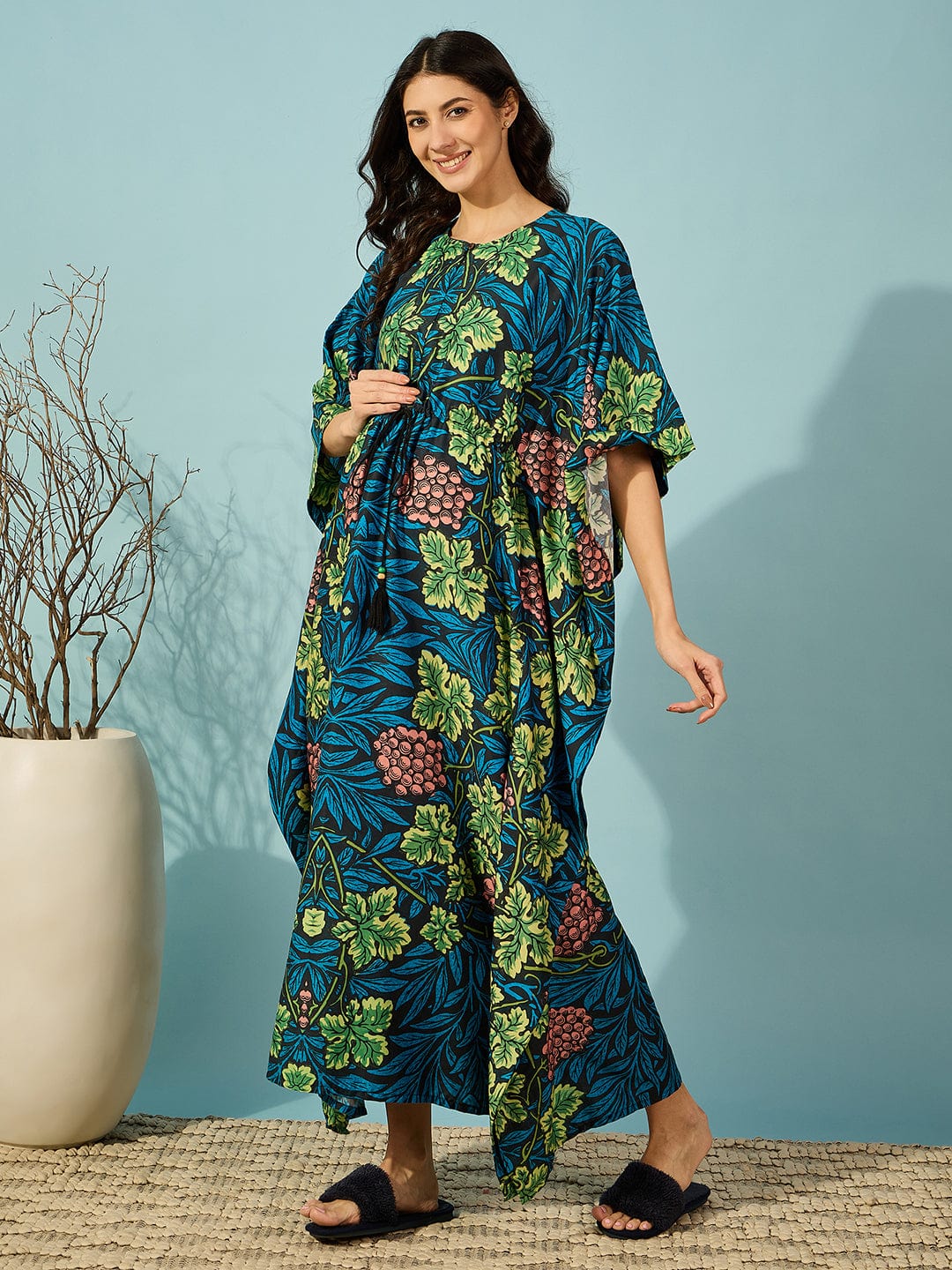Blue Floral Super Soft Maternity and Feeding Kaftan - Image 4
