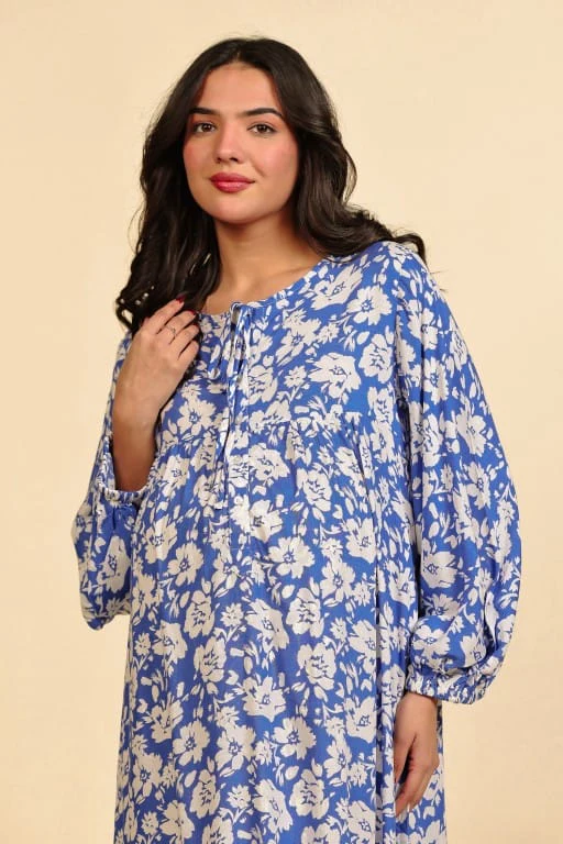 Blue Floral Viscose Rayon Maternity Nightdress - Image 3