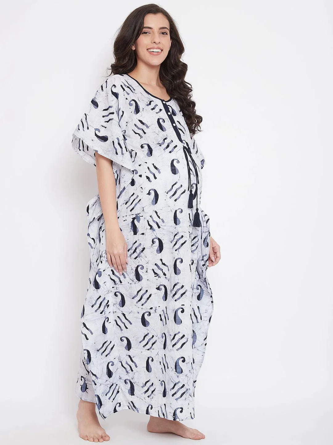 Blue Paisley Batik Hand Block Maternity Kaftan - Image 5