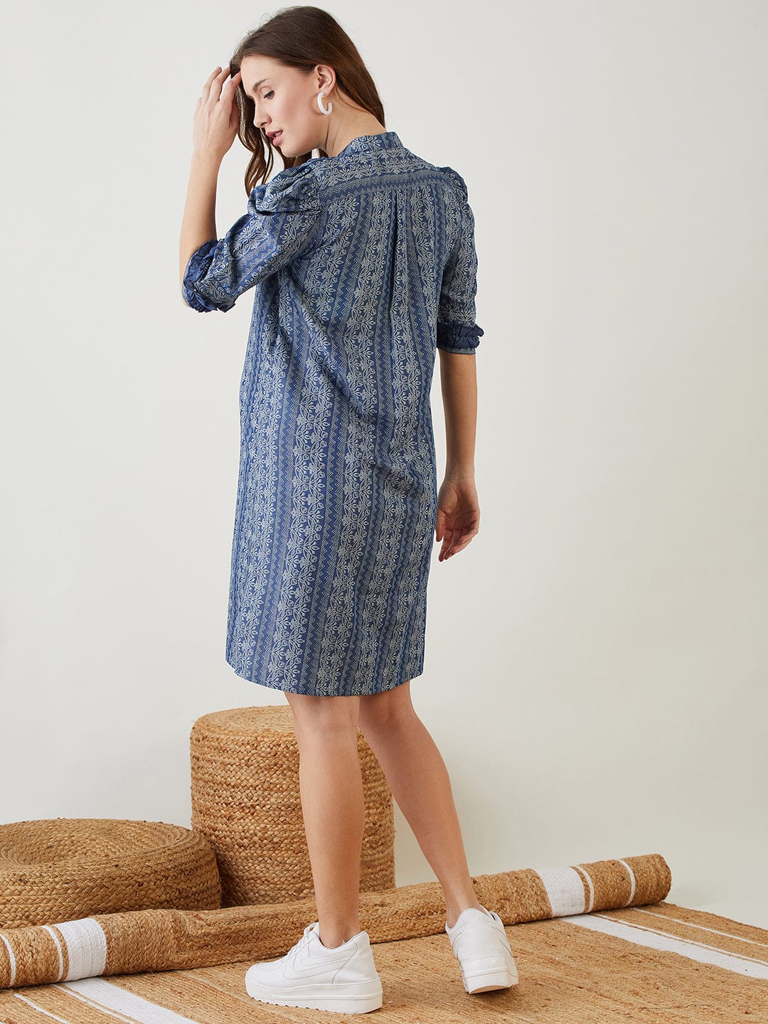Blue Tribal Print Ruffled Nursing Dress - Image 5