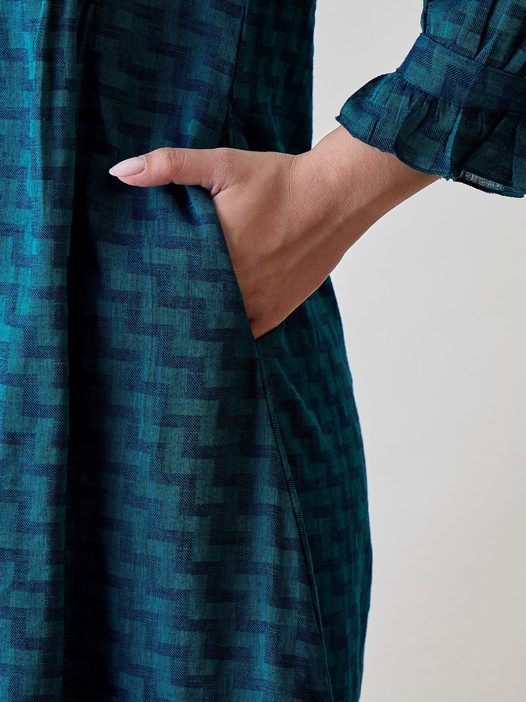 Blue Zig Zag Printed Cotton Night Dress - Image 5
