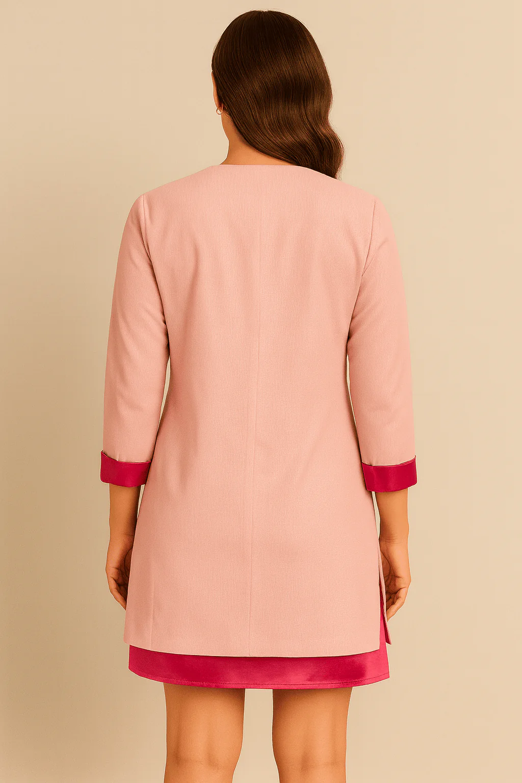 Blush Pink Corduroy Open-Front Jacket with Satin Cuff Detail - Image 5