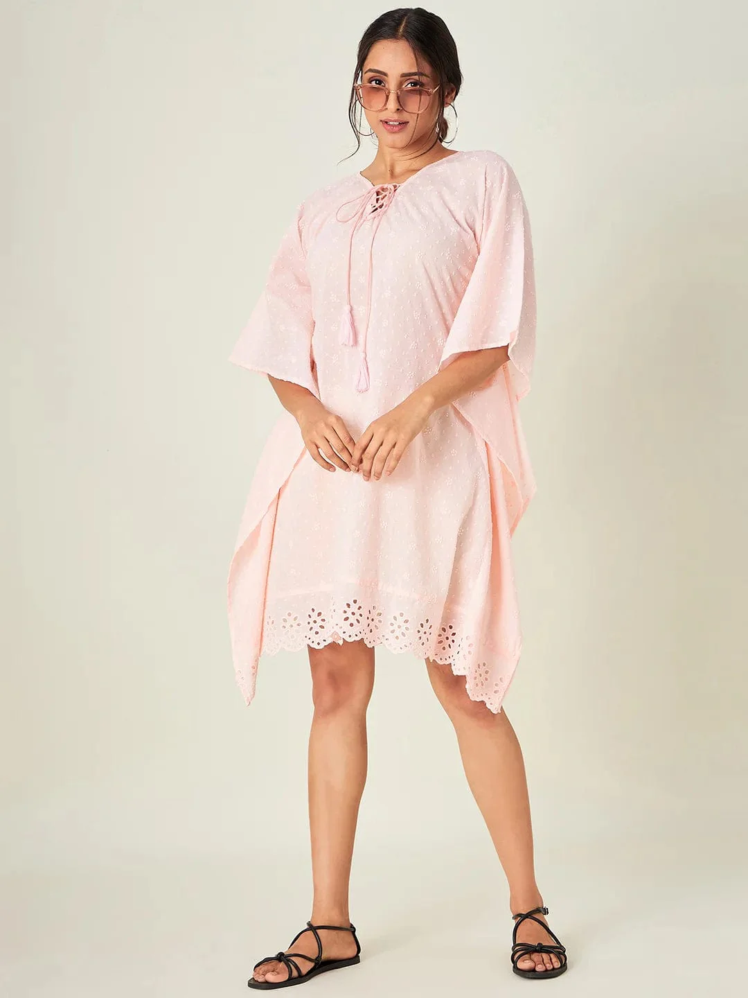 Blush Pink Schiffli Resort Kaftan - Image 3