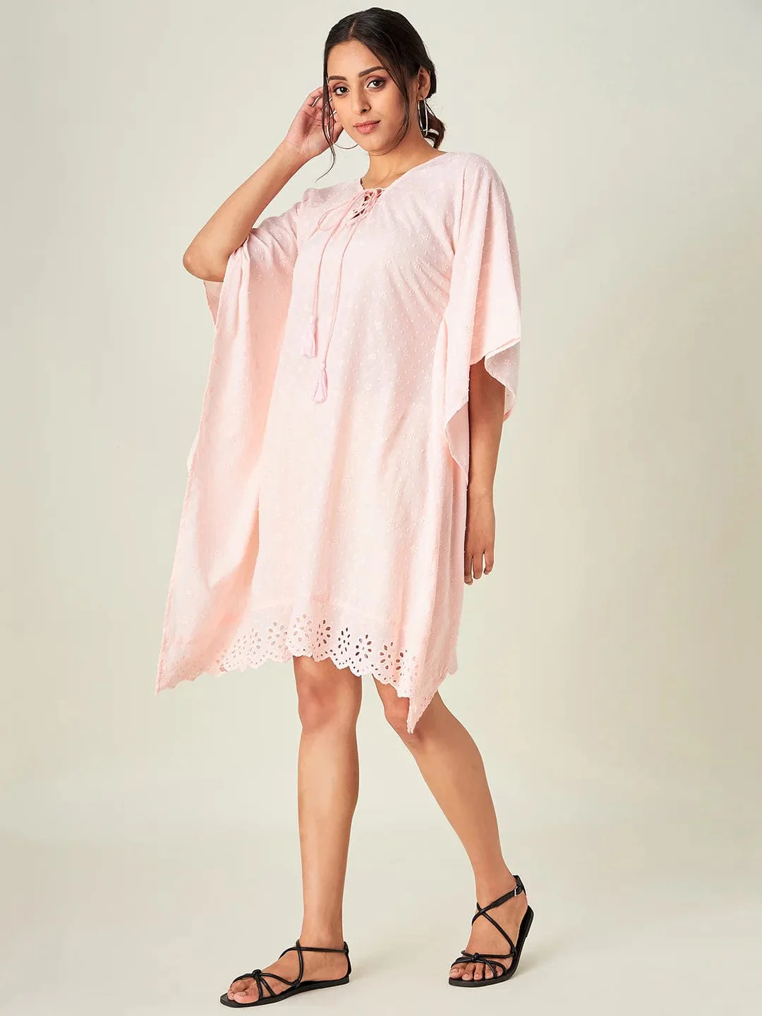 Blush Pink Schiffli Resort Kaftan - Image 4