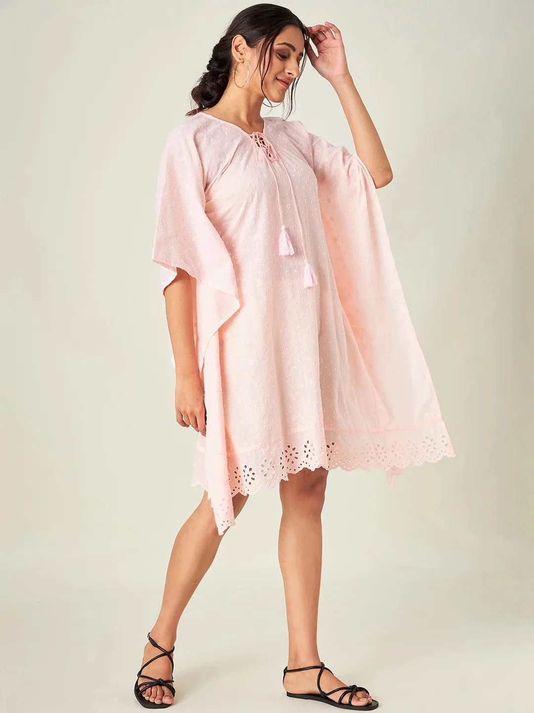Blush Pink Schiffli Resort Kaftan - Image 5