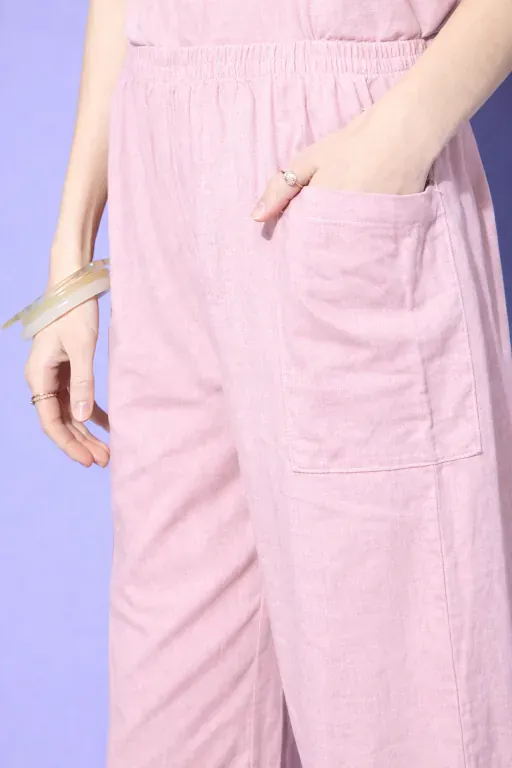 Blush Pink Solid Cotton Nightwear Pyjama Set - Image 5
