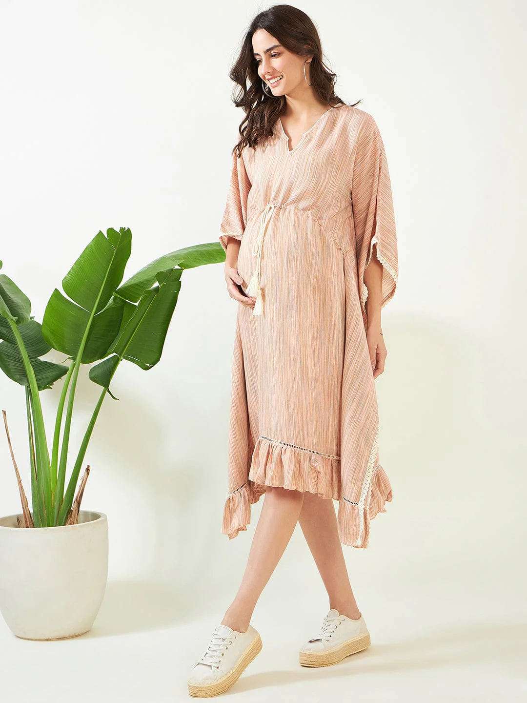 Blush Striped Maternity Dress - Image 3