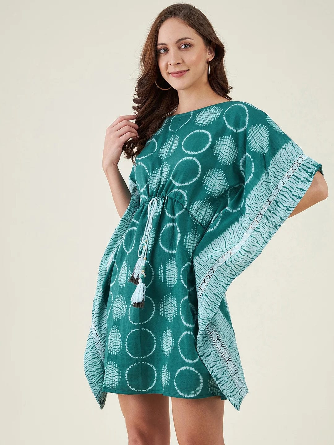 Bottle Green Shibori Tiedye Kaftan Dress - Image 4
