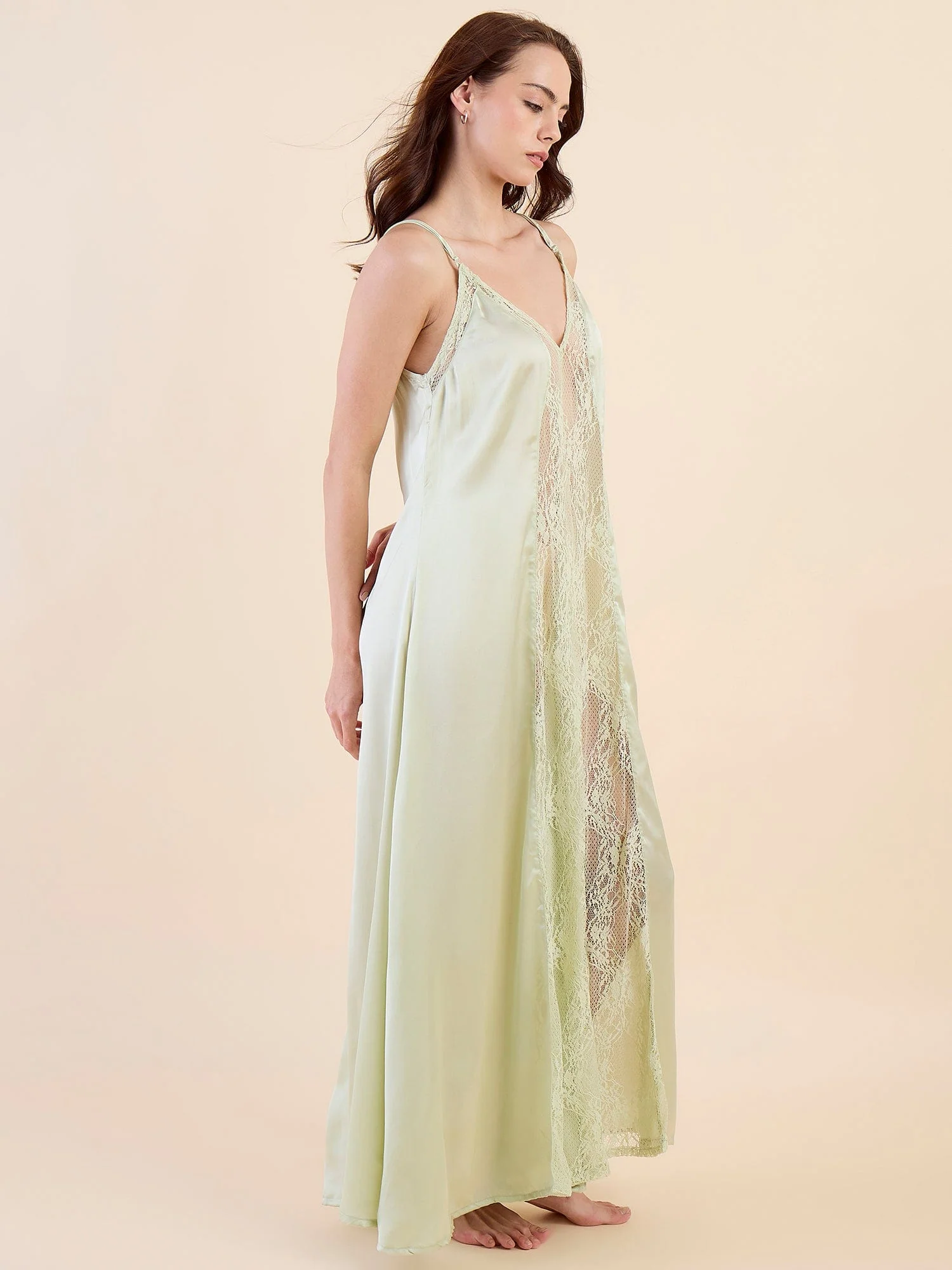 Bridal Satin Nightdress with Lace Panels - Image 2