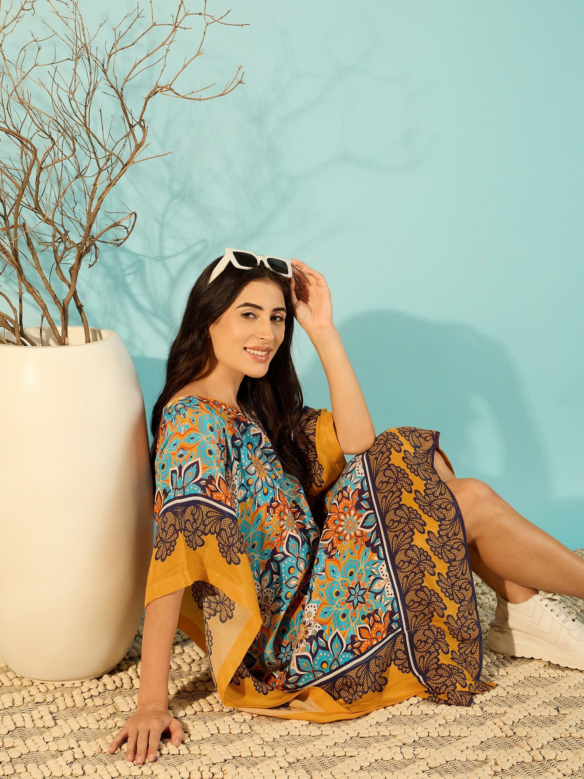 Bright Patterned Floral Kaftan Dress - Image 6