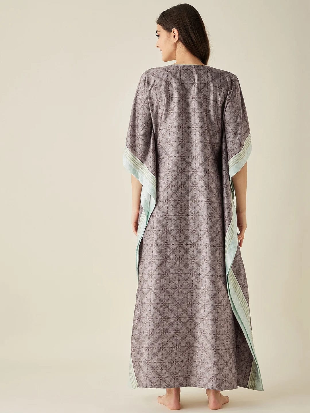 Brown Digital Printed Satin Kaftan - Image 4