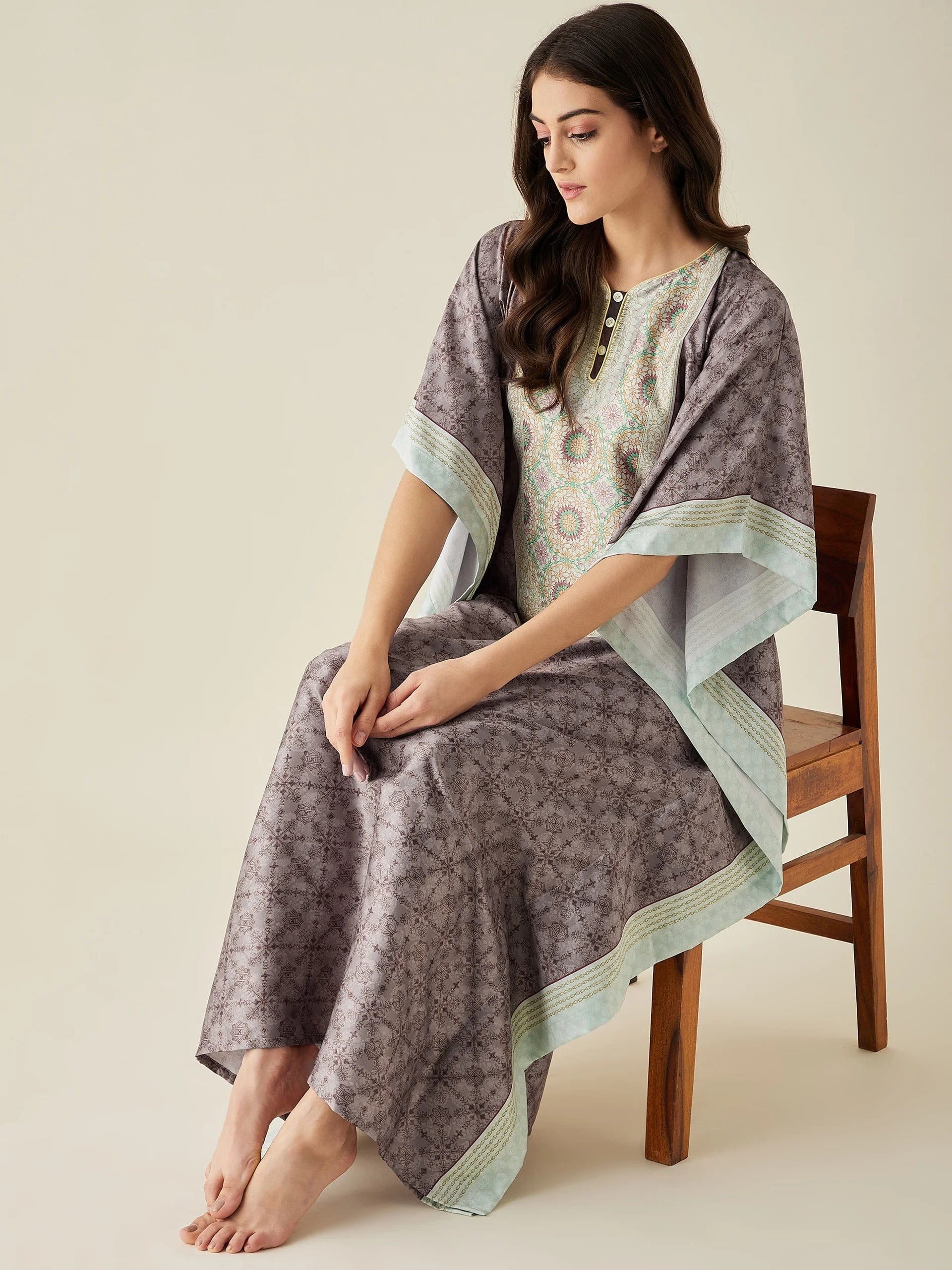 Brown Digital Printed Satin Kaftan - Image 7