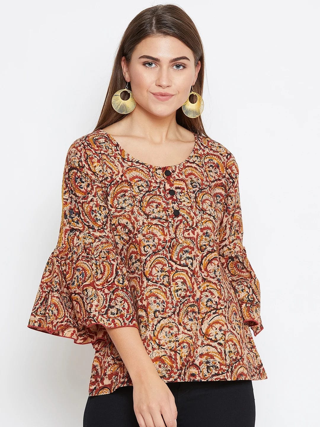 BROWN KALAMKARI KAFTAN TOP - (Clearance - Final Sale)