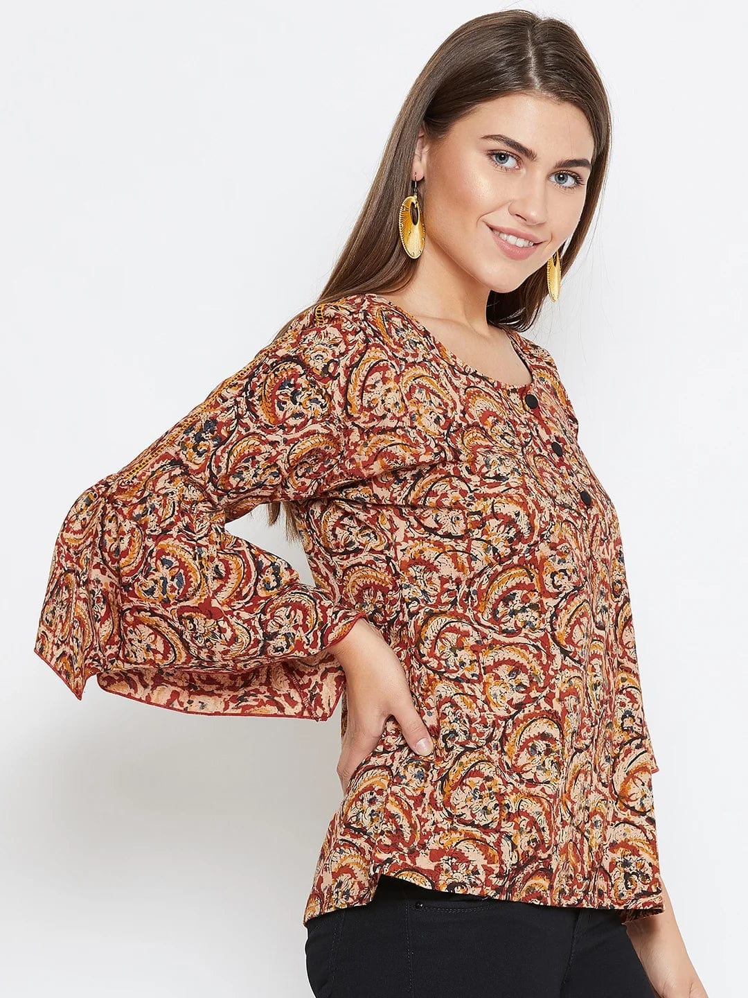 BROWN KALAMKARI KAFTAN TOP - (Clearance - Final Sale) - Image 2