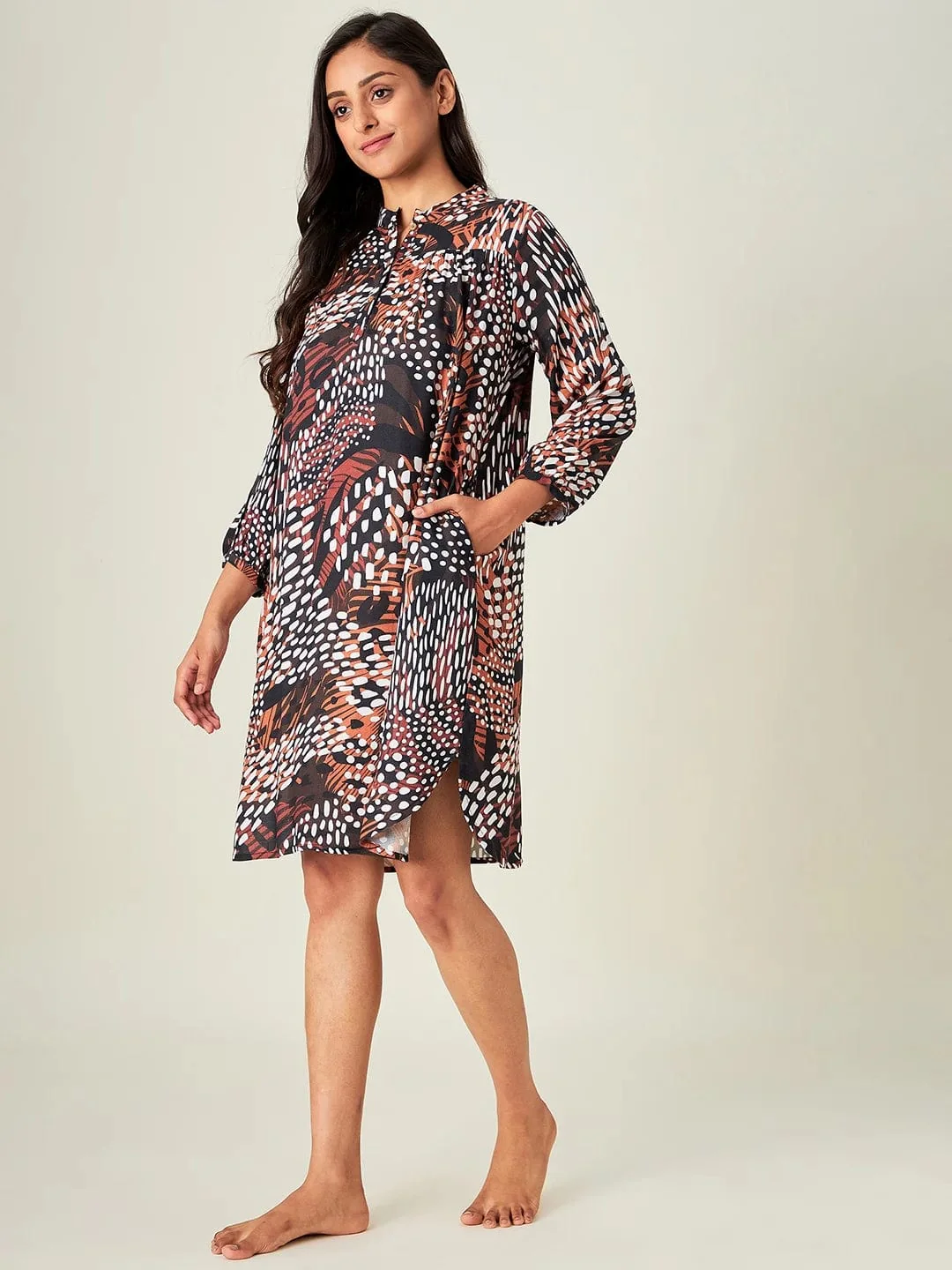 Brown Tropical Animal Print Loungedress - Image 3